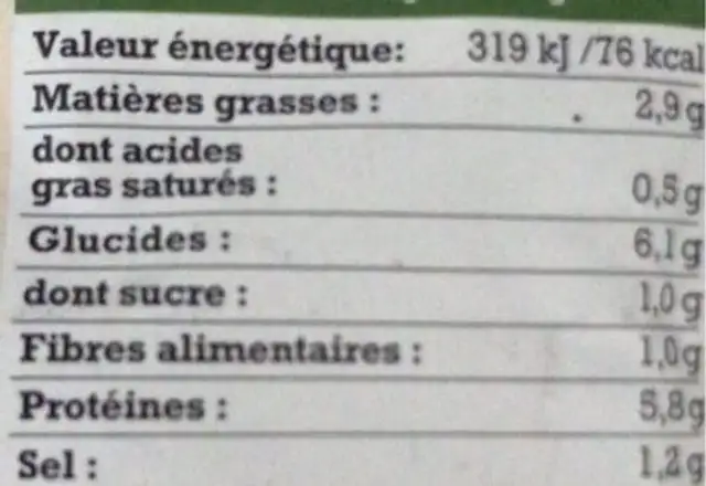 Dip vegan cœur cajou nutrition facts table