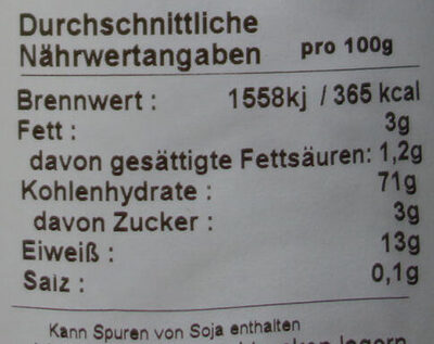 Spiralen groß nutrition facts table