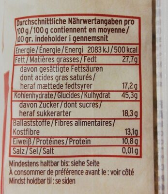 Dinkel Waffeln nutrition facts table