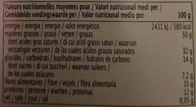 Chocolat 90 % nutrition facts table