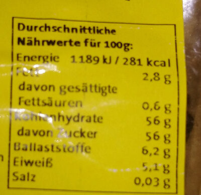 Sauerkirschen ohne Stein nutrition facts table