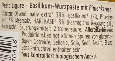 Pesto Ligure ingredients label