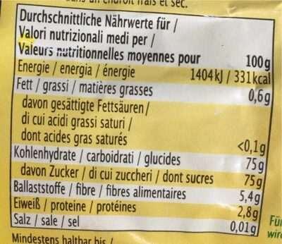 Sultaninen nutrition facts table