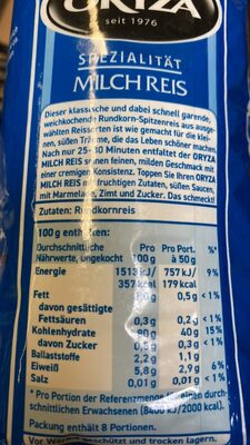 Milchreis ingredients label