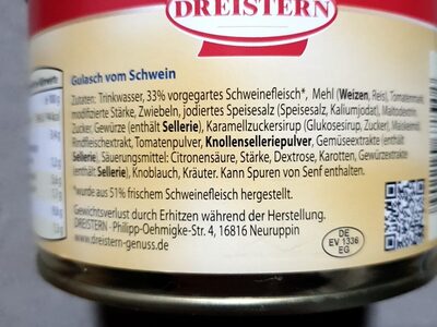 Gulasch vom Schwein ingredients label