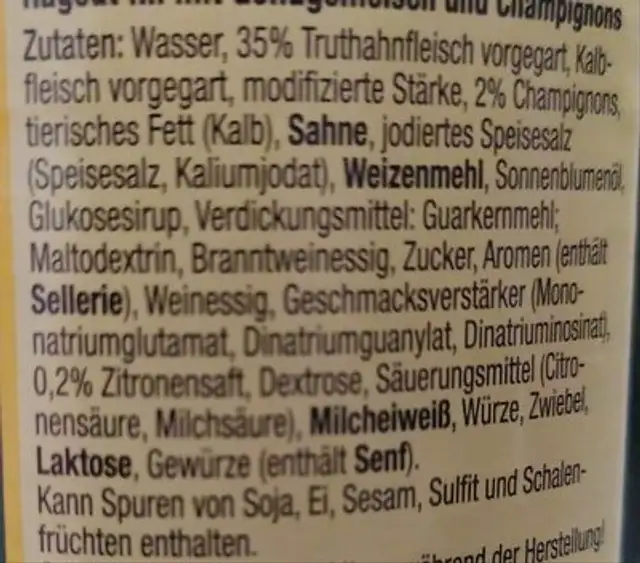 Ragout fin ingredients label