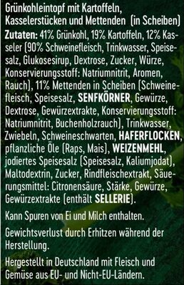 Grünkohl mit Kasseler & Mettenden ingredients label