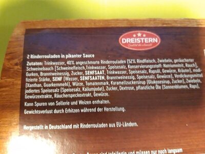 Rinderroulden in Soße ingredients label
