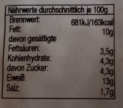Hausmacher Sülze mit Gurken nutrition facts table