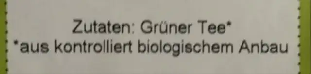 Grüner Tee ingredients label