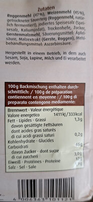 Roggenmischbrot ingredients label