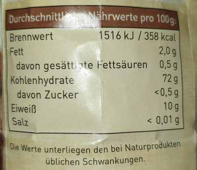 Buchweizenmehl / Farine de Sarrasin nutrition facts table