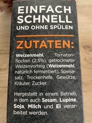 Mediterranes Brot Backmischung ingredients label