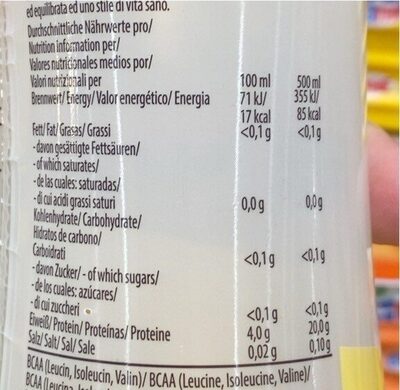 Protein Water -Citrus Orange nutrition facts table