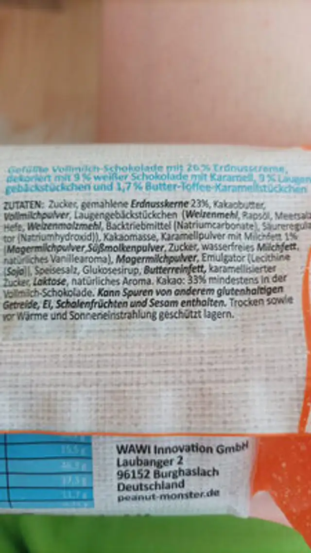 Schoko Peanut Butter Bretzel ingredients label