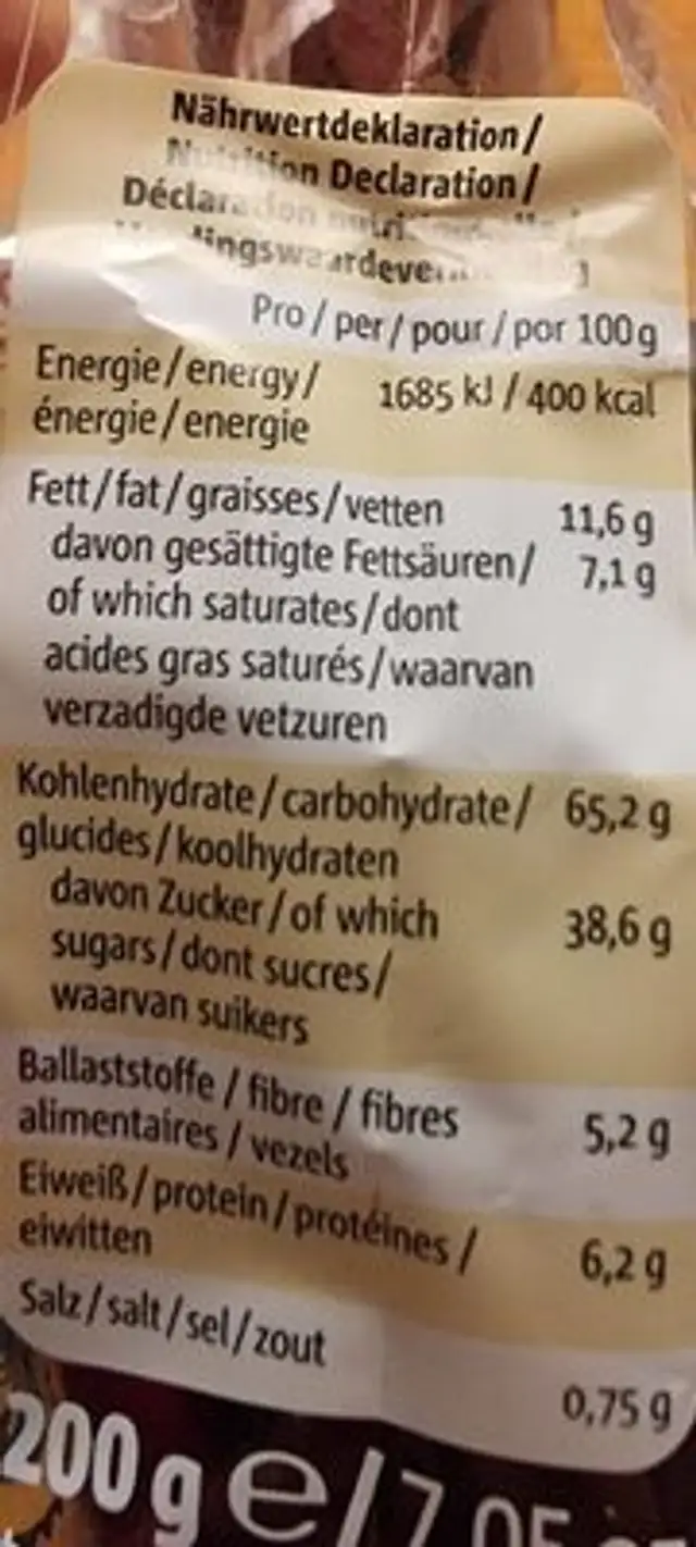 Aachener Schokoladen Printen nutrition facts table