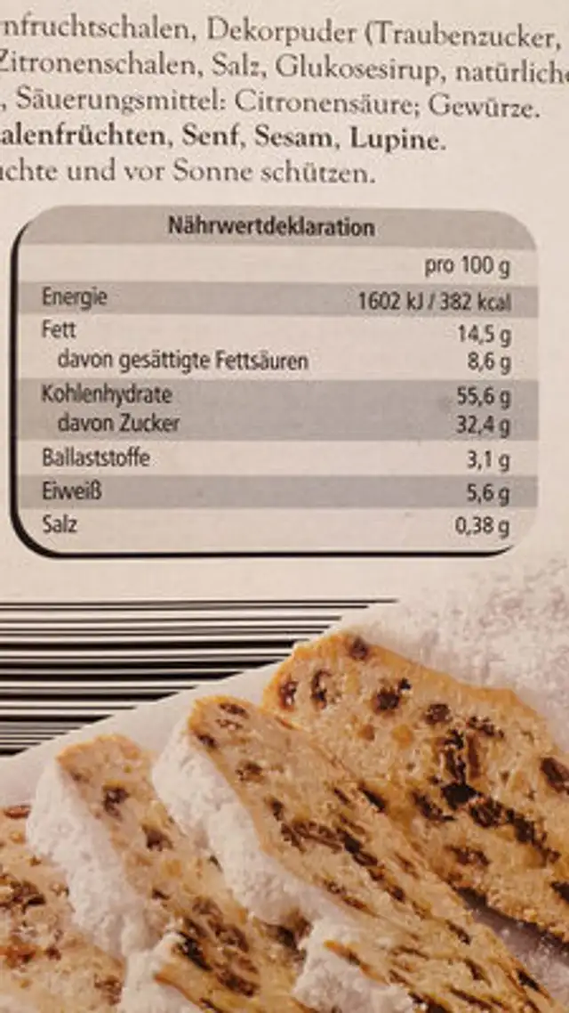 Dresdner Christstollen nutrition facts table