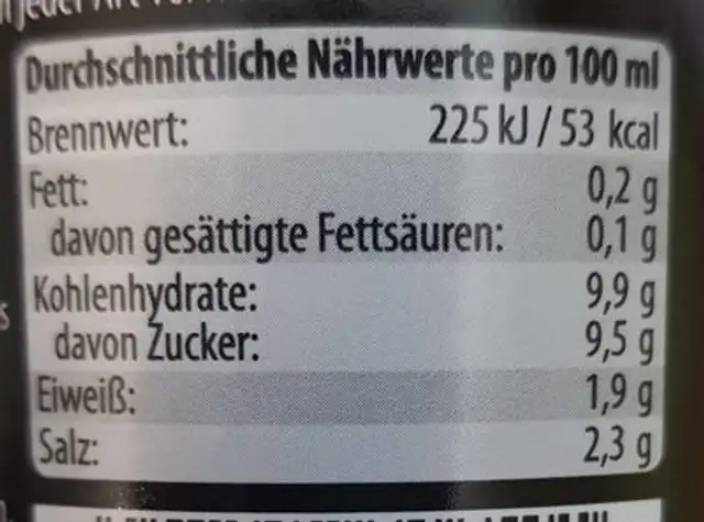 Taco Sauce Mild nutrition facts table