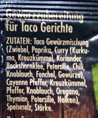 Fuego Taco Seasoning Mix ingredients label