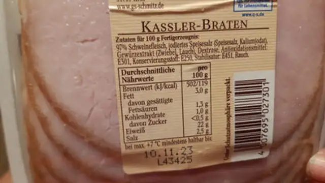 Kassler-Braten ingredients label
