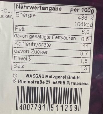 Rotkrautsakat nutrition facts table