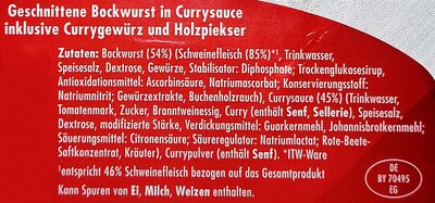 Delikate Curry-Bockwurst ingredients label