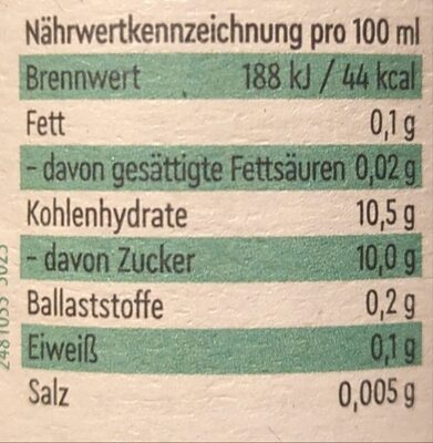 Klarer Apfelsaft nutrition facts table