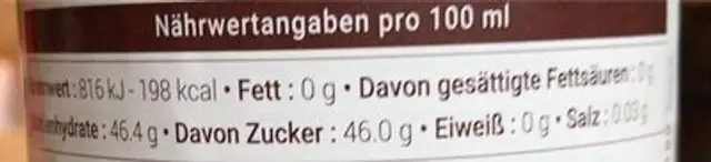 Sirop de asperule nutrition facts table