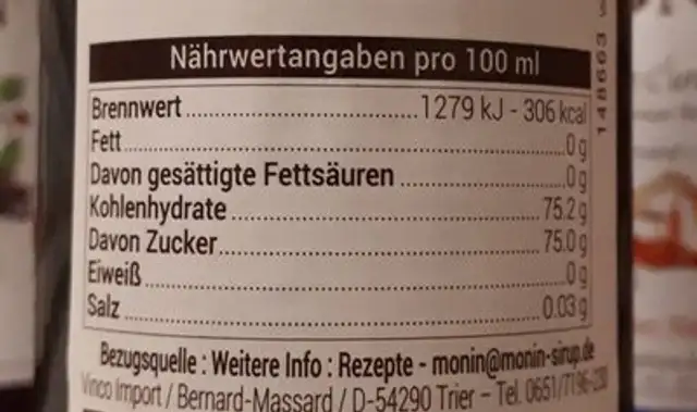 Veilchen nutrition facts table