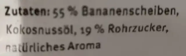 Bananenchips ingredients label