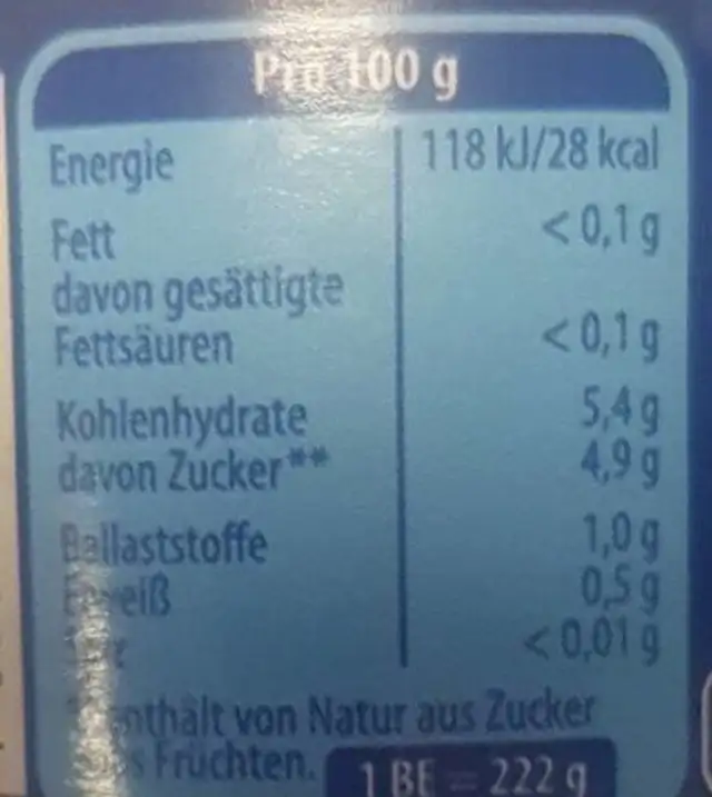 Pfirsiche Halbe Frucht nutrition facts table