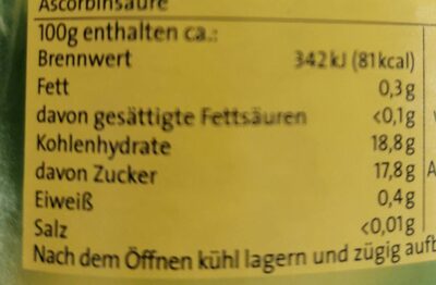 Apfelbananenmus nutrition facts table