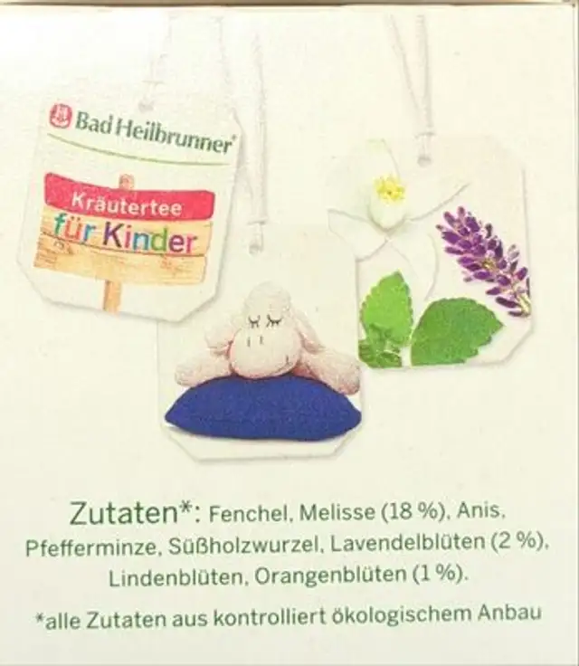 Gute Nacht Tee, Kinder ingredients label