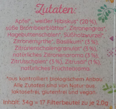 Taste my Italy Bio-Früchtetee ingredients label