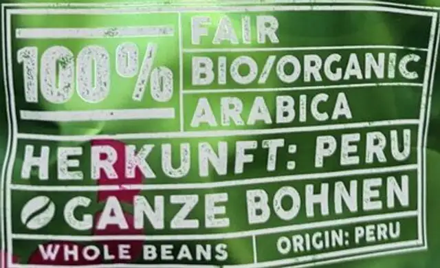 Gran verde café crème ingredients label