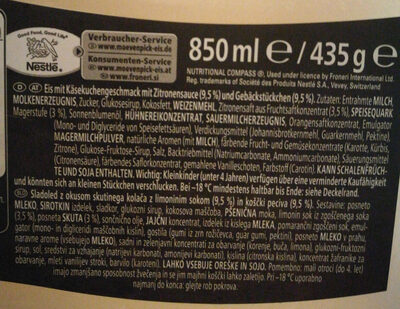 Lemin cheescake- Eis ingredients label
