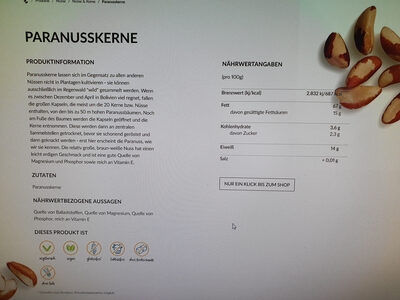 Paranusskerne ingredients label