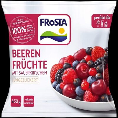 FRoSTA Tk- Beeren  Mit Sauerkirschen; 100 % sonnengereifte Früchte; ungezuckert     Aus der Tiefkühlung -25 % UVP 3.99 2.99 * 450-g-Beutel kg = 6.64 front packaging