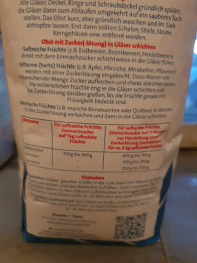 Einmachzucker ingredients label