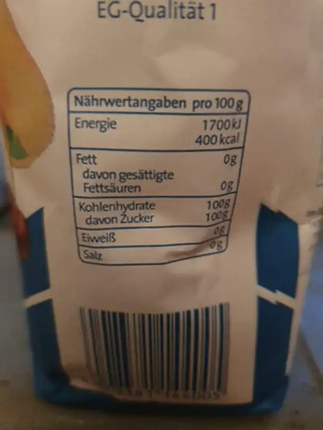 Einmachzucker nutrition facts table