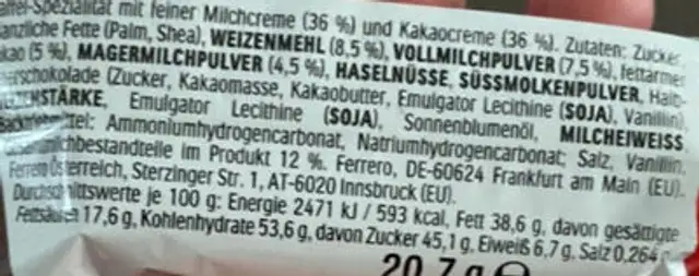 Unknown nutrition facts table