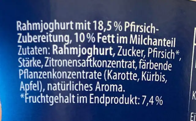 Rahmjoghurt pfirsich ingredients label