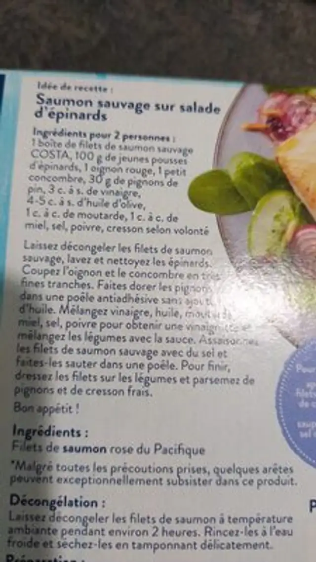 Filets de saumon sauvage ingredients label