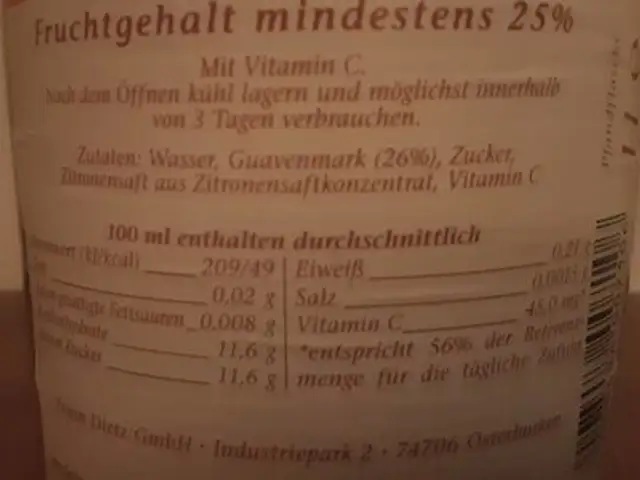 Guaven-Zitronen-Nektar nutrition facts table