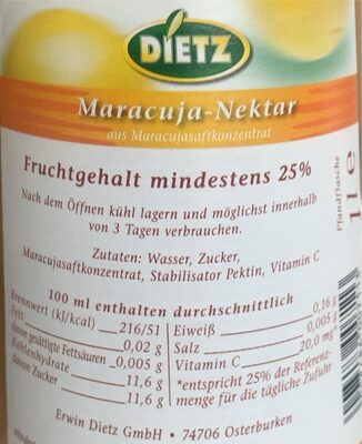 Maracuja-Nektar nutrition facts table