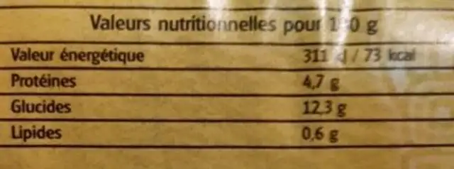 Haricots blancs à la sauce tomate nutrition facts table