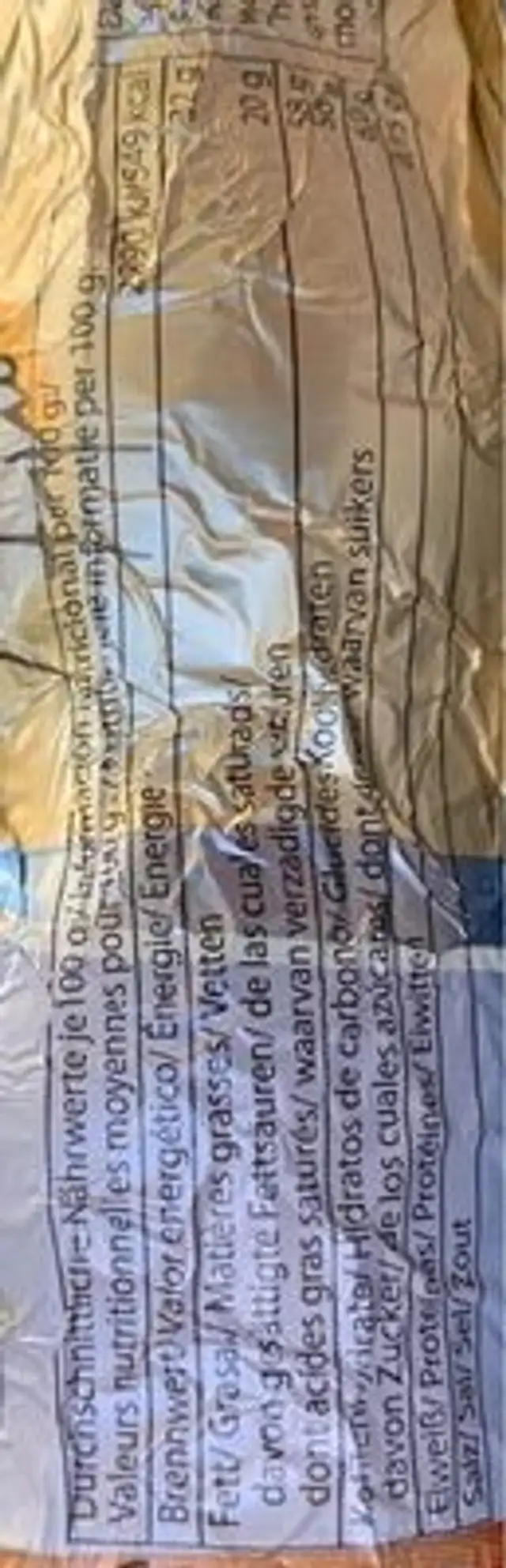 Friedel nutrition facts table