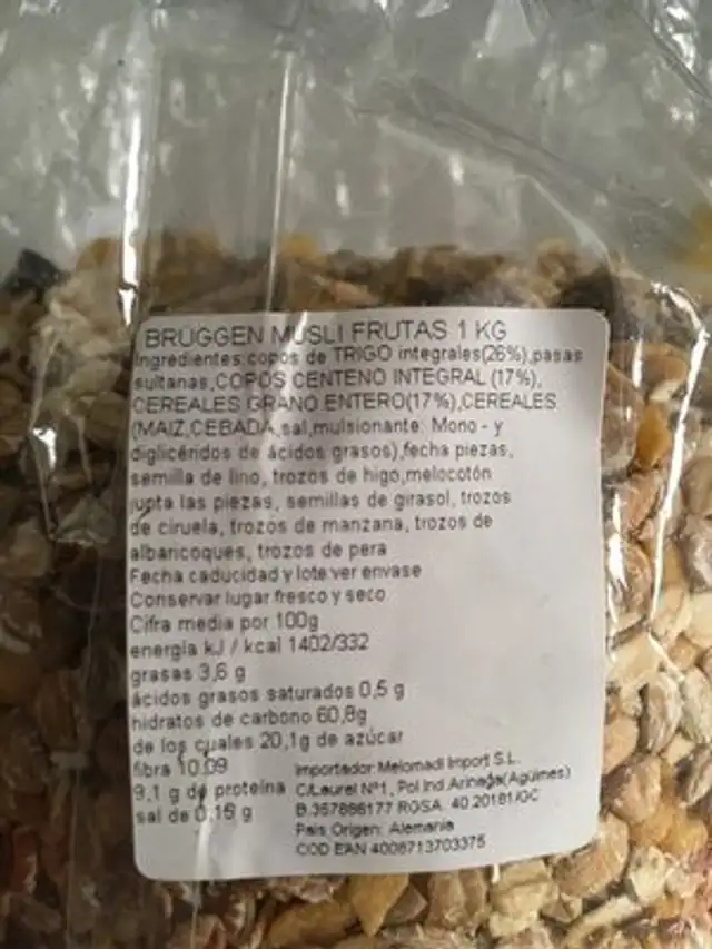 Früchte müsli nutrition facts table