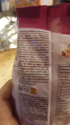 Schwarze Johannisbeerröllchen ingredients label