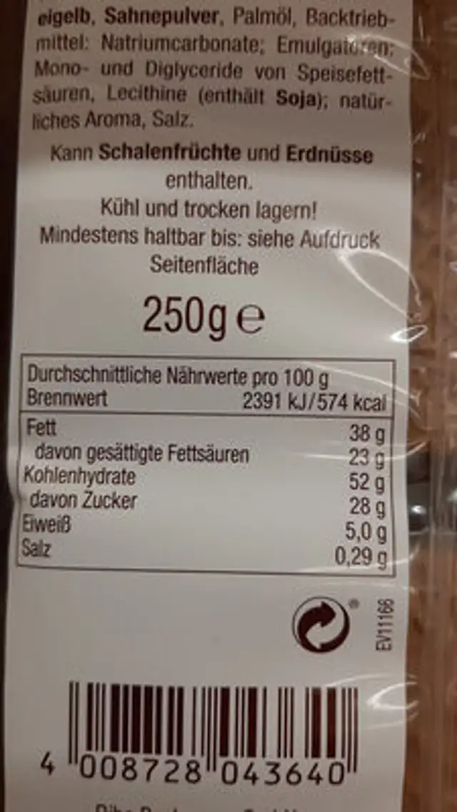 Schokowaffeln ingredients label